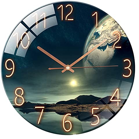 ALEENFOON Wanduhr aus Glas 30cm Lautlos Nicht Tickend Dekorative Runde Wanduhr für Wohnzimmer Küche Schlafzimmer Flur Büro (Meereswunder)