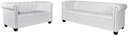 Keketa Chesterfield Sofa 2-Sitzer und 3-Sitzer Sofagarnitur Couchgarnitur Sofa Couch für Wohnzimmer Sofa Wohnzimmer Lounge Rückenlehnensofa Kunstleder Weiß