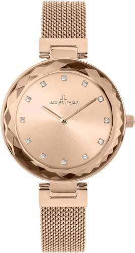 JACQUES LEMANS Damenuhr Milano massiv Edelstahl Swarovskisteine 1-2139D