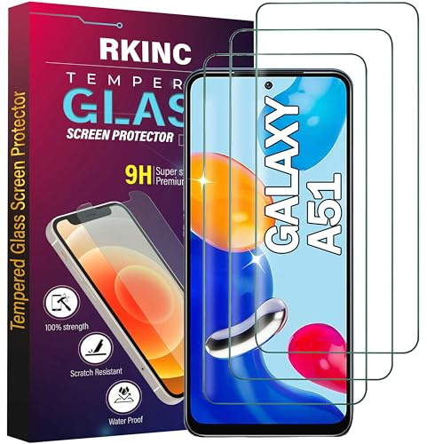 RKINC 3 Stück, Panzerglas Schutz Glas für Samsung Galaxy A51, Panzer HD Displayschutzfolie, 0,33 mm kratzfest, splitterfrei, blasenfrei