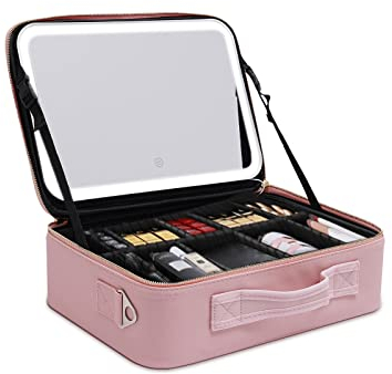 Schminkkoffer, Tragbar Kosmetik Aufbewahrungsbox, Kosmetikkoffer Organisator Schublade Schmink Aufbewahrung Schmuck Box,Make-up Set Organizer mit LED Licht & Spiegel, Geschenkidee