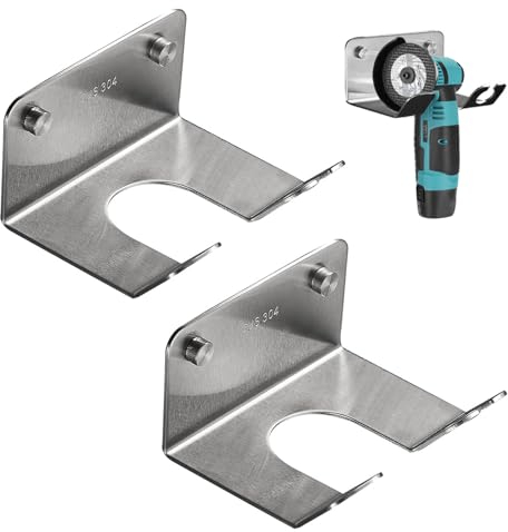 Aisny Winkelschleifer Wandhalter in Edelstahl, 2 Stück Wandhalterung Universal Halter Akkuschrauber Halterung, Wand Halterung für Winkelschleifer 110-125 Trennschleifer Flex Halter Werkstatt