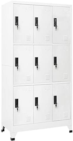 Homgoday Schließfachschrank mit 9 Schließfächern Spind Schrank Umkleideschrank Metallschrank Fächerschrank Aktenschrank Lagerschrank Mehrzweckschrank Weiß 90x45x180 cm Stahl