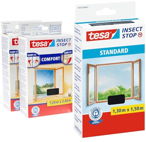 tesa Insect Stop COMFORT Fliegengitter für bodentiefe Fenster im 2er Pack & Insect Stop Standard Fliegengitter für Fenster - Insektenschutz zuschneidbar