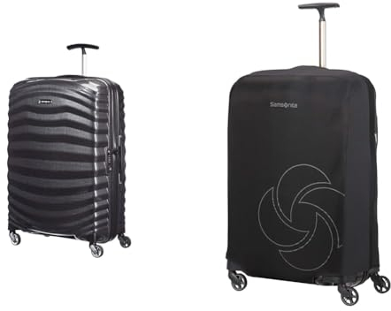Samsonite Lite-Shock - Spinner M Koffer, 69 cm, 73 L, 4 Rollen, Schwarz (Black) & Global Travel Accessories Faltbare Kofferhülle, M, schwarz (Black)