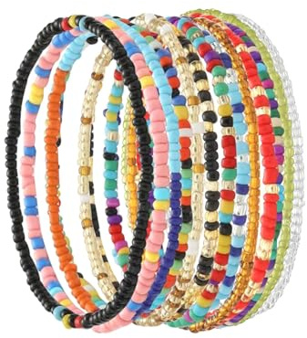 13 PCS Boho Bracelets Women's Handmade Stretchy Colorful Seed Pearl Beaded Bracelets for Women Teen Girls Boho Summer Beach Anklet Bracelet for Holidays Birthdays Friendship Gifts for Valentine's Day