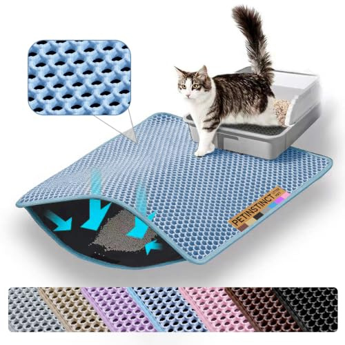 Petinstinct Katzenklo Matte, 75x55cm Große Katzenstreu Matte, XL, Blau | Doppelschichtige Wabenstruktur, Effektive Katzenstreuaufnahme, Waschbar, Langlebig und Kratzfest, Rutschfest, Pfotenschonend
