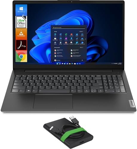 Lenovo, Laptop Notebook, Display Full HD da 15,6, Cpu Ryzen 5 R5-7520U Fino a 4,3 GHz, Ram 8GB LPDDR5, Ssd NVMe 256GB, Windows 11 Pro + HDD Portatile Esterno 500 GB Usb 3.2. Portatile Pronto All'Uso