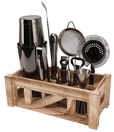 Juego de Coctelera, Kit de Acero Inoxidable con Soporte de Madera, Resistente al Frío y al Calor, Juego de Coctelera a Prueba de Óxido para Bar y Fiestas en Casa