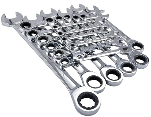 HOHXEN Llave de Trinquete de 6 mm - 18 mm, Llave Combinada Llave de Trinquete de Cabeza Fija Llave Combinada, Acero al Cromo Vanadio - 13 Pieza
