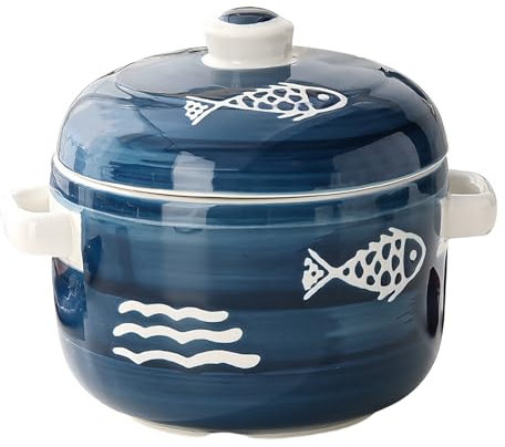 Dowbom Piccola ciotola da zuppa con coperchio, 400 ml, adatta al forno a microonde, tazza da brodo (blu-A)