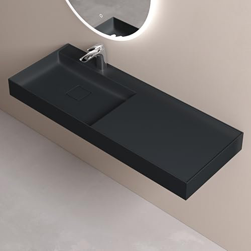 doporro Waschbecken Aufsatzwaschbecken Hängewaschbecken aus Mineralguss BTH: 120×46×12cm Waschplätze in matt Anthrazit inkl. Ablaufgarnitur Colossum630