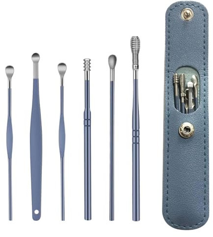 Ear Wax Remover,6 Pcs Premium Stainless Steel Ear Wax Removal Kit Ear Curette Ear Cleaner Tools for Children and Adult Earwax Removal Kit Cleaning Kit with Portable Bag (blue)