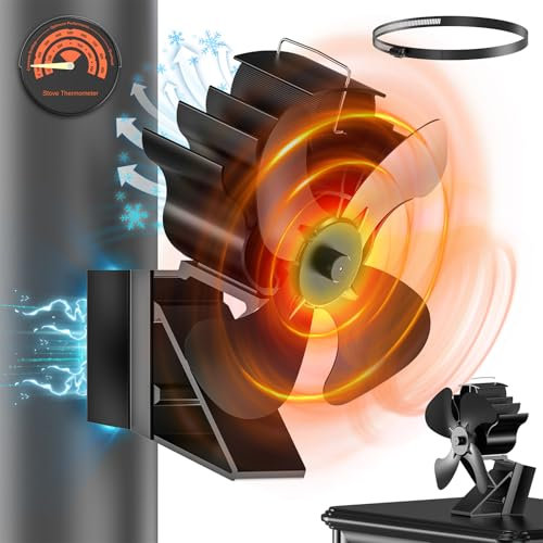ICARE Ventola per Stufa a Legna Magnetico, 4 Pale del Ventola per Stufa a Pellet, Silenzioso e Privo di Energia Ventola per Camino, Può essere appeso, può essere verticale Installazione a 2 usi