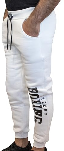 XTREME BOXING - Träningsbyxor, plysch bomullsjoggare för män, bra varma sporter för hem, gym, löpning, sport, jogging och fritid, Gräddvit, M