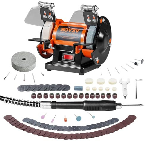 VEVOR Macchina Lucidatrice da Banco 50W Velocità 3590 giri/min 3 Mole per Lucidatura Gioielli Metalli Pietre, Lucidatrice per Gioielli da Banco Doppia Testa Altezza Centrale 7 cm di Motore Brushless