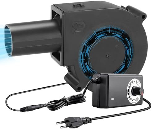 NAVESO Ventilatore Radiale 12V, Ventilatore a Turbina 12V, Ventola Turbo con Regolatore di Velocità e Uscita Aria, Ventilatore Centrifugo, Ventola di Raffreddamento Regolabile per BBQ Elettrodomestici