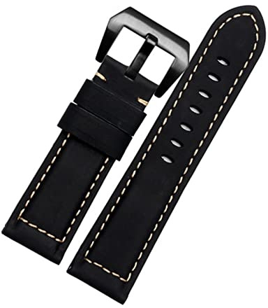 NVVVNX 20mm 22 mm 24 mm 26 mm echter Leder Retro Man Uhrenband für Panerai PAM111 441 Kaufmanns -Wachband -Handgelenksgurt(Black black,20mm)