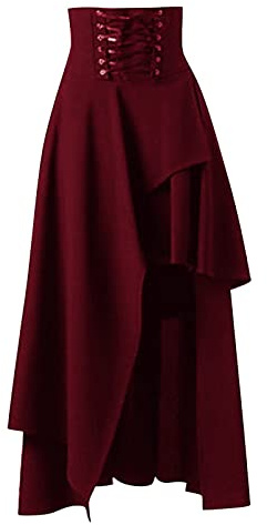 Rock Damen Mittelalter Steampunk Rock, Faschings Kostüm Damen Pirat Rock, a Linien Thermorock Damen Winter Unregelmäßiger Saum Lange Gothic Kleidung Damen Trachtenrock Karneval Rock Gothic Vintage