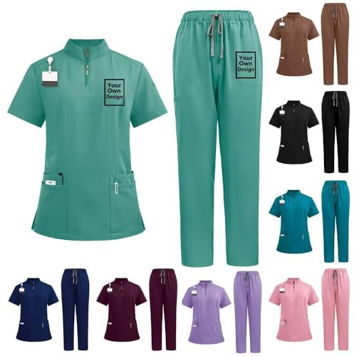 JPHCHSC Set di scrub da donna, Uniforme Sanitaria Donna, set personalizzato per infermieri, chirurgici, ospedali, uniformi mediche, estetiste (8 colors to choose, L)