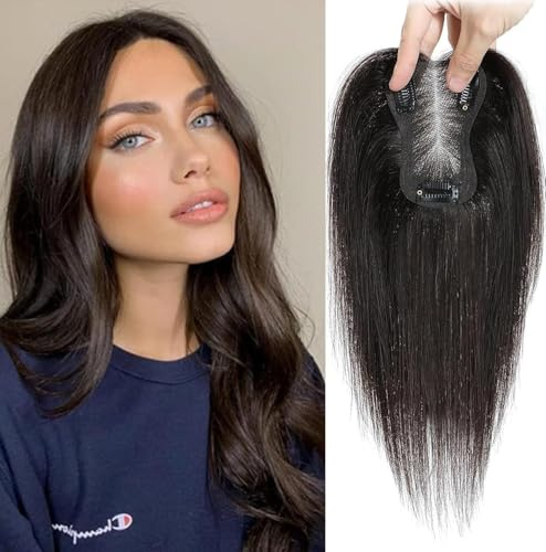 Echthaar Hair Topper für Frauen Krone Toppers Kurze Perücken Haarteile für Dünnes Haar 100% Echtes Menschliches Haar Clip in Topper Haar Toppers für Frauen Echthaar Topper Leichtes(2#)