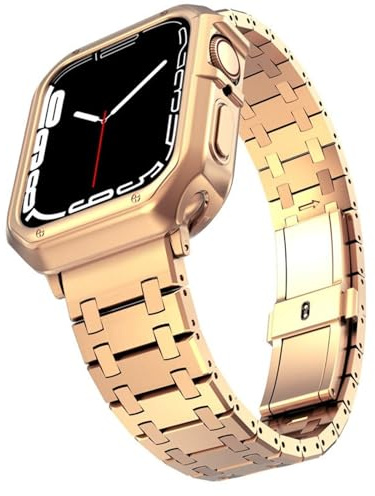 EKSIL Stainless Steel Strap For Apple Watch Ultra band 49mm 38/40/41mm 42/44/45mm S10 42MM 46MM Bracelet For s 10 9 8 7 Se 6 5 4 Se Watchbands(Rose gold and case,49mm)