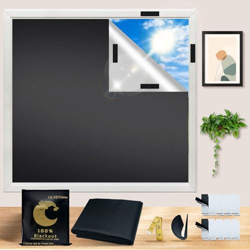 LILVEYUme Blackout Blinds, Stick On Black Out Blinds – 300 x 145cm Portable blackout blind with 20 Hook & Loop Tapes, Travel Blackout Curtain, RVs and Travel (Black)
