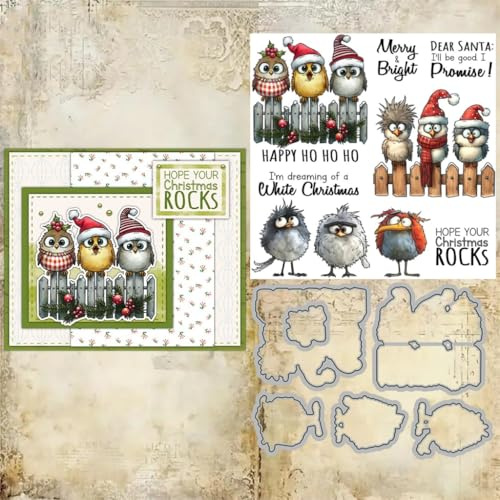Sredwtk Weihnachten Vogel Stempel und Stanzen Set,Silikonstempel und Stanzen Set,Stanzschablonen und Stempelset,Clear Stamp und Stanzschablone Für DIY Scrapbooking Fotoalbum Dekor Karten