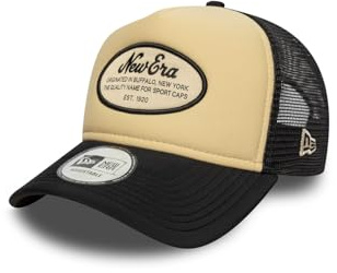 New Era Oval Foam Patch Trucker Adjustable Cap NE Logo Beige Schwarz, Size:OneSize