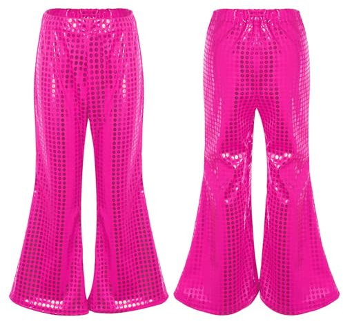 Girls Flare Sequin Trousers Carnival Boys Girls Sparkly Flared Pants Jazz Hip Hop Dance Performance Costume Glitter 70s Rave Neon Party Trousers Stylish Disco Party Bellbottom, 1-16 Years