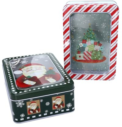 WEKADRIN 2 Piezas Caja Metálica para Galletas y Dulces de Navidad de Unidades con Ventana Transparente Diseño Elegante y Ligero para y Fiestas Festivas