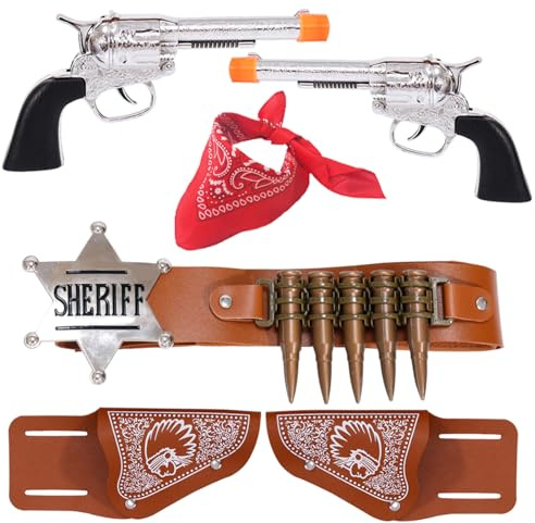 ZUCOS Costume de cowboy pour enfant - Costume de fête d'Halloween - Menottes de policier - Lunettes de soleil - Insigne - Accessoire de jeu de rôle (A, M)