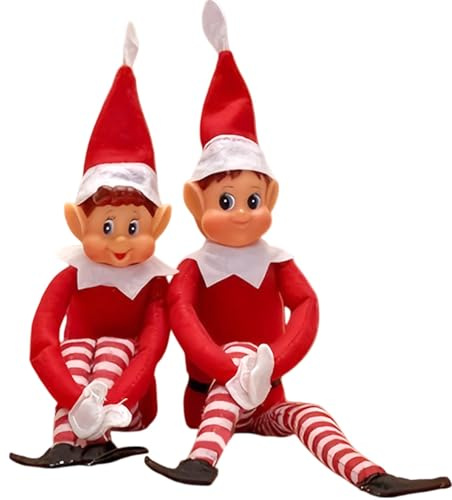 SSKHE Weihnachtself-Set - 2 Stück (Junges + Mädchen) Elf on The Shelf Figur, Wichtel Puppe & Elfen Figuren Weihnachten, Elf on The Shelf Deutsch für Festliche Dekoration, Unisex
