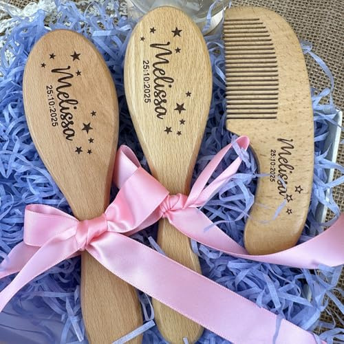 Personalisierte Baby-Haarbürste Aus Holz, Individuell Gravierter Babykamm, Babyparty-Geschenk, Andenken Für Neugeborene, Taufgeschenk, Naturholz