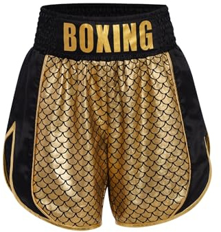YEAHDOR Pantaloncini Muay Thai per Bambini Pantaloncino da Boxe Strass Pantaloncini Kick Boxing per Arti Marziali MMA Cage Fighting e Training Shorts Oro A 11-12 Anni