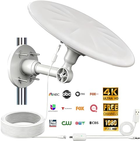 Omni Directional Outdoor TV Antenna, Outdoor Antenna for Smart TV, 720° Long Range Reception Digital HD Signal, with Super Signal Booster, for Attic/Camper/RV/Boat, 2026 Latest (Large White)