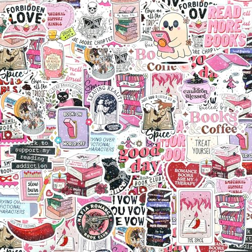 HOTUT 150 PCS Romance Book Stickers for Kindle, Holographic Bookish Sticker Pack Reading Booktok Glitter Vinyl Decals, Waterproof Reusable Stickers for Laptop Ebook Readers Water Bottles Scrapbook