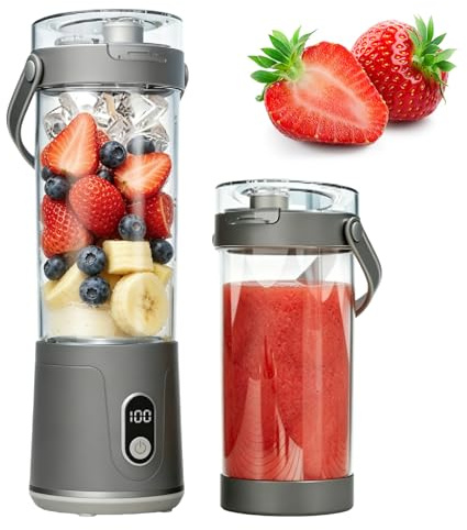 Smoothie Maker To Go, Tragbarer Mixer 600 ml Wiederaufladbarer Mixer Smoothie Maker mit Reisedeckel Kabelloser Mini Mixer für Smoothies Shakes und Frischen Saft Geeignet für Sport Reise Büro