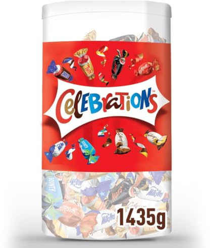 CELEBRATIONS - Coffret Chocolat de Noel à Partager de 1,435kg - Assortiment de Mini Chocolats au Lait - Coffret Chocolat - Boite Cadeau - SNICKERS, TWIX, MARS, MALTESERS, BOUNTY et autres