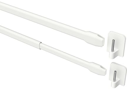 Interdeco Vitragestangen mit Klebehaken/Scheibenstangen Weiß (2 Stück), ausziehbar 80-140 cm