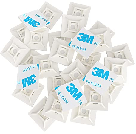 intervisio Juego Clips Adhesivos para Bridas de Cable 28 mm x 28mm, Soportes para las Brida de Plastico, Blanco, 200 Piezas