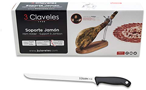 3 Claveles 28013 Set, Soporte para jamón + Cuchillo Jamonero 25cm, Multicolor