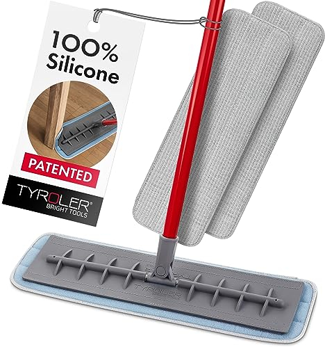 Mocio per Pavimenti Tyroler | Manico antiruggine da 145cm | 100% Silicone | Include 2 Panni in Microfibra | Testa Flessibile