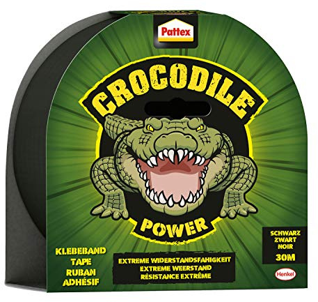 Pattex Crocodile Power Tejp, starkt tygband med dubbel tjocklek, extrem motståndskraft för de svåraste reparationerna, Duct Tape för olika material, svart, 1 x 30 m