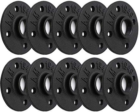 1 Black Painted Floor Flange, Home TZH 10 Pack 4 Bolts Pipe Flange for Industrial vintage style, Flanges with Threaded Hole for DIY Project/Furniture/Shelving Decoration(10, 1 Inch Black)