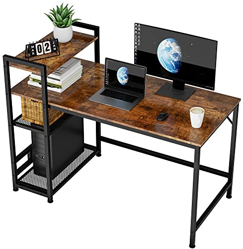 120cm Home Office Computer Desk with 4 Tier Shelf, Extra Deep 60cm Table