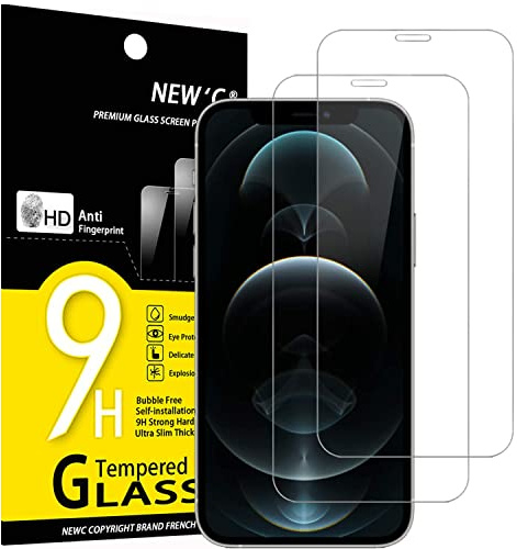 NEW'C 2 Pack, skärmskydd i glas för iPhone 12 Pro Max (6,7 Tum), bubbelfri, 9H hårdhet, 0,33 mm ultratransparent, ultrabeständigt härdat glas