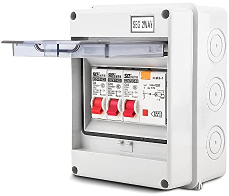 Garage & Caravan 2-Way Consumer Unit 40A 30mA RCD + 2 MCB (6A + 16A) IP65 Protective Housing for Workshops Outbuildings 230/400V