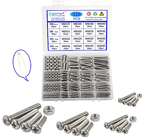 Rshuhx M3 M4 M5 M6 Schrauben und Muttern Set 304 Edelstahl A2 Linsenkopfschraube Kreuz Runder Kopf Mechanische Schraube Pan Head Bolzen Maschinenschrauben mit Aufbewahrung Box