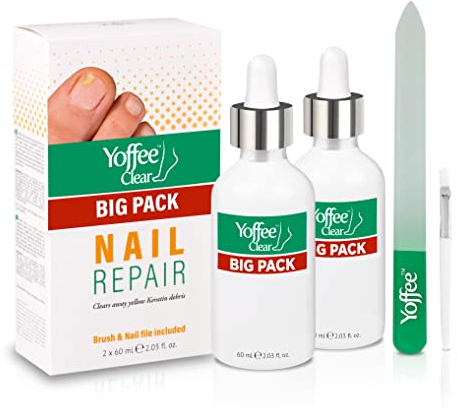 Yoffee Clear Nail Care Kit - Fungal Nail Treatment for Finger and Toe Nail - Antibacterial Nail Repair, Antiseptic - Antifungal with Organic Argan Oil, Tea Tree Oil/Made in Spain - 2 x 60ml